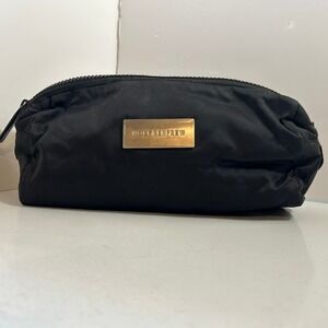 Holt Renfrew Black Nylon Cosmetic Bag Pink Monogram Lining Makeup Pouch Travel